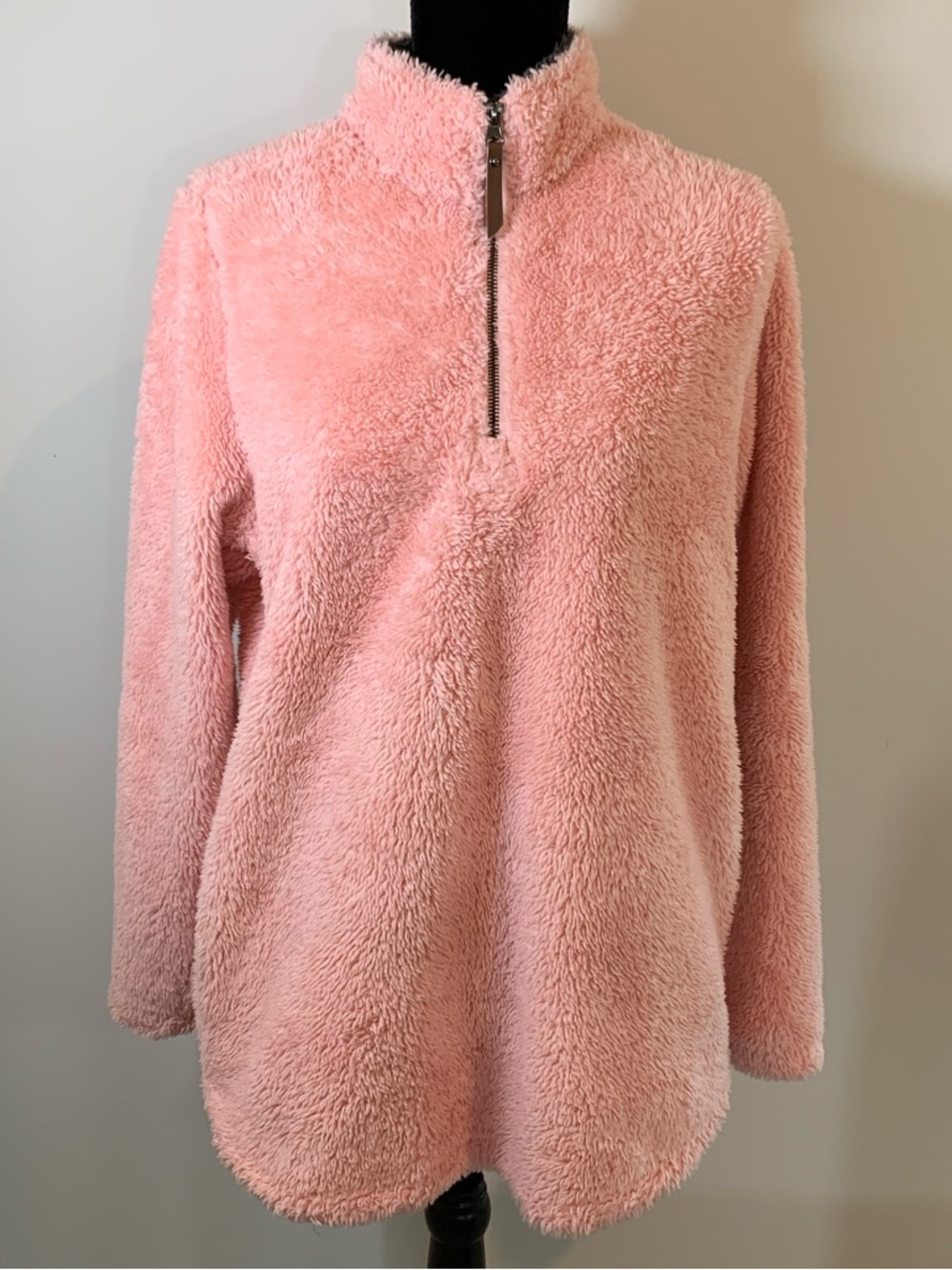 Charles River Apparel Large Pink Sherpa Quarter-Zip Pullover Jacket Pockets